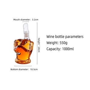 Set Decantor Artistic „The Hand” – Sticlă Sculptată, 2 Pahare și Suport din Lemn Nobil (1000 ml) - Img 5
