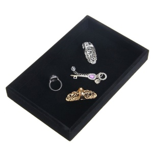 Tavă de Expunere Bijuterii – Catifea – 22,5 x 14,5 x 3 cm – Culori: Negru, Gri, Roșu - Img 4