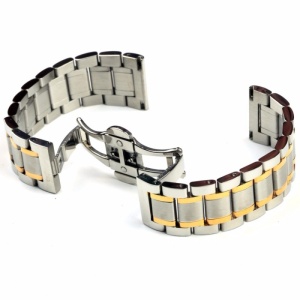 Brățară Metalică Bicoloră Argintiu-Auriu – 18/20/22/24 mm – Finisaj Mat cu Dungi Lucioase – Deployant cu Butoane – WZ897 - Img 8