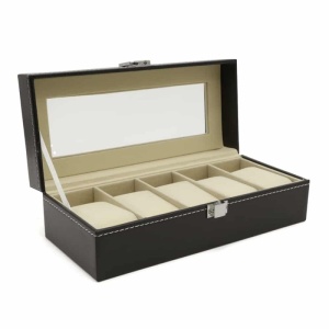 Caseta Ceasuri Cu 5 Spatii Neagra Piele Ecologica WZ1542 - Img 2