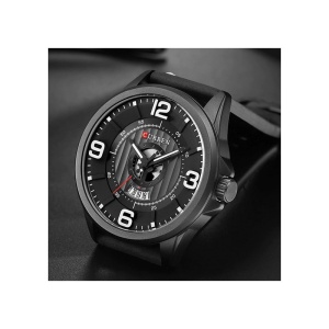 Ceas Bărbătesc CURREN M8305 – Design Modern – Carcasă Neagră 48 mm – Curea Piele Neagră - Img 2