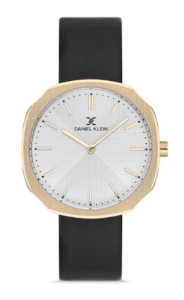 Ceas Damă Daniel Klein Fiord DK.1.12654.2 – Auriu 34 mm – Cadran Alb-Argintiu – Piele Neagră – Quartz Japonez