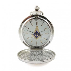 Ceas de Buzunar Masonic – 55 mm – Carcasă Argintie cu Simbol Auriu – Cadran 43 mm - Img 3
