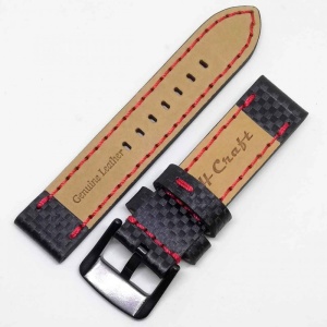 Curea Ceas „Stealth Carbon” H-CARBONR – Piele Naturală cu Imprimeu Carbon & Cusătură Roșie (22mm - 24mm) - Img 3