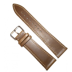 Curea Ceas din Piele Naturală Maro Deschis – Eleganță Clasică și Cusătură Crem Contrastantă