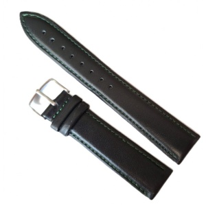 Curea Ceas din Piele Naturală Neagră, cu Cusătură Verde 20mm 22mm