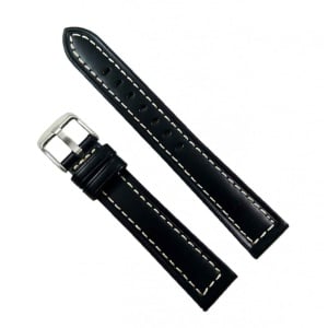 Curea Ceas Piele Naturala Neagra Cusatura Alba 18mm WZ2207