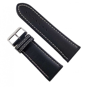 Curea Ceas Piele Naturală Neagră Cusătură Albă 26mm 28mm 30mm WZ2356 - Img 1