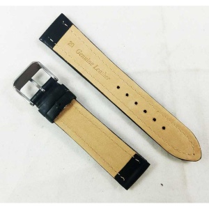 Curea Ceas Piele Naturala Neagra Cusatura Alba Casual 18mm, 20mm WZ2307 - Img 2