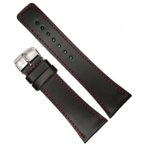 Curea ceas Piele Naturala Neagra Cusatura Rosie XL 30mm