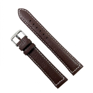 Curea Ceas XXL Piele Naturala Maro Cusatura Alba 18mm 20mm WZ2311 - Img 1