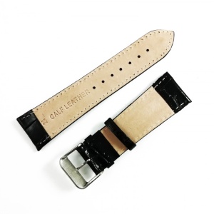 Curea de Ceas din Piele de Vițel – Neagră Lucioasă – Imprimeu Crocodil – 24/20 mm – Cataramă Argintie – WZ3389 - Img 2