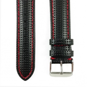 Curea de ceas Neagra cu gaurele din piele naturala - 20mm, 22mm, 24mm - WZ3416 - Img 2
