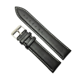 Curea de ceas Neagra din piele naturala, cusatura alba - 22mm - GR6 - Img 1