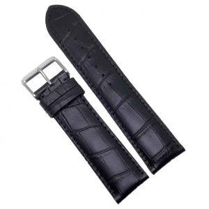 Curea de Ceas Piele Neagră – 22/24 mm – Lungime L (20 cm) – Cataramă Argintie – WZ3632 - Img 1