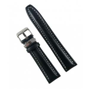 Curea Eichmuller – Piele Neagră cu Cusătură Albă – 20/22/24 mm – Cataramă Argintie – WZ2291