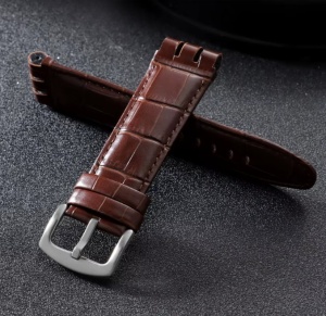 Curea Piele de Vițel pentru Swatch IRONY – 23 mm – Model Bambus – Negru, Maro, Maro Deschis – Cataramă Oțel - Img 3
