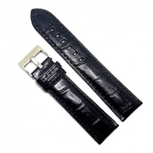 Curea Piele Naturală Neagră Anti-Alergică – 22/24 mm – Imprimeu Crocodil