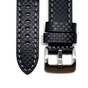 Curea Piele Naturală Neagră cu Imprimeu Carbon – Cusătură Gri – 22/24 mm - Img 3