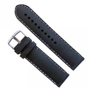 Curea silicon 18mm 22mm neagra si cusatura alba WZ959