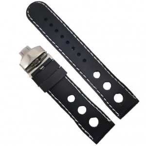 Curea Silicon cu Deployant Neagra Cusatura Alba 22mm WZ1583