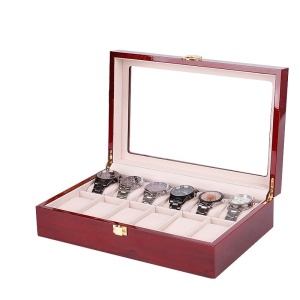Cutie Depozitare 12 Ceasuri – Lemn Natural – Elemente Aurii – Catifea – 33x20x9 cm – WatchBox - Img 2