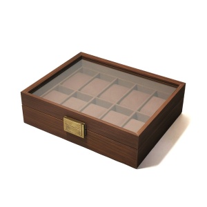 Cutie pentru Ceasuri Coffee Brown – 10 Spații – Lemn cu Geam Sticlă și Feronerie Alamă – CF-H46-6 - Img 2