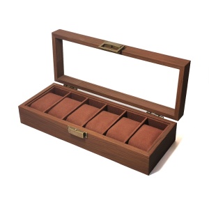 Cutie pentru ceasuri Coffee Brown cu 6 spații – Lemn, geam sticlă, catifea | CF-H24-6 - Img 4