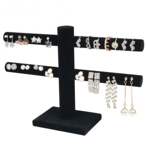 Expozor 2 Brate pentru Inele, Bratari, Lanturi, Bijuterii - Catifea Neagra / Gri - WZ3528 - Img 2