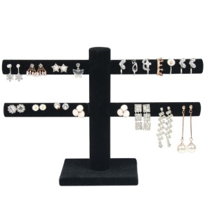 Expozor 2 Brate pentru Inele, Bratari, Lanturi, Bijuterii - Catifea Neagra / Gri - WZ3528 - Img 4