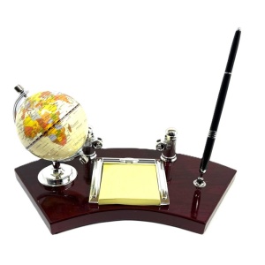 Set de Birou „Universalitas” cu Glob Pământesc – Lemn Nobil, Maro Vișiniu - Img 2