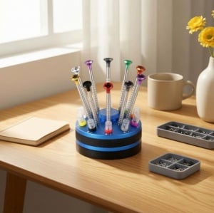 Set Șurubelnițe de Precizie cu Stand Rotativ – Aliaj Aluminiu-Cupru – Pentru Telefoane, Laptopuri, Ceasuri și Ochelari - Img 2