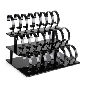 Suport Expunere Ceasuri – 24 Spații – Acril Transparent / Negru – 32 x 18 cm – 3 Rânduri x 8 Standuri – WZ1666 - Img 4