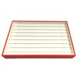 Tavă Expunere 9 Lanțuri, Structură Lemn și Piele Eco Orange/Crem – 250x180x35 mm