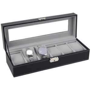 Caseta Depozitare Ceasuri PREMIUM 6 Spatii Piele Ecologica Neagra PREMIUM WZ2332 - Img 1