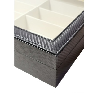 Casetă Ochelari 8 Spații – 2 Variante: Imprimeu Carbon / Negru – Geam Sticlă 3 mm - Img 4