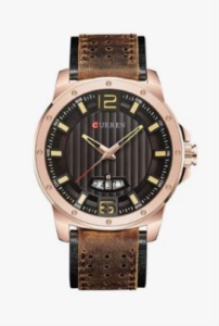 Ceas Bărbătesc Curren 8293 – Carcasă Aurie 46 mm – Cadran Negru – Curea Piele Maro-Negru - Img 2