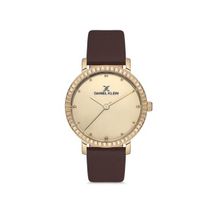 Ceas Daniel Klein Premium – Dama – Cadran Auriu – Curea Piele Naturală Maro – DK.1.12533.2