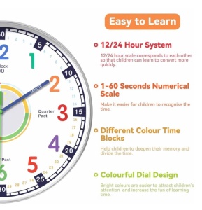 Ceas de Perete pentru Copii Time Zone – Silentios, Multicolor, 31.5×31.5 cm - Img 4