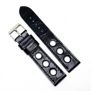 Curea Ceas „Fleurus Noir Stealth” – Piele Naturală de Vițel, Negru Integral (20mm - 24mm)