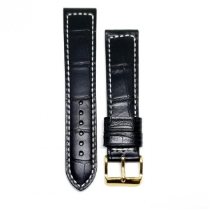 Curea Ceas „Fleurus Racing” – Piele Veritabilă de Vițel, Negru cu Cusătură Albă (20mm - 24mm) - Img 3