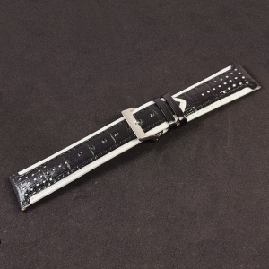 Curea Ceas „Sport Contrast” 2F22 – Piele Naturală Neagră cu Margini Albe (24mm) - Img 2