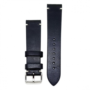 Curea Ceas „Vantage Obsidian” – Piele Naturală Neagră, Aspect Retro & Cusătură Crem (20mm - 22mm) - Img 2