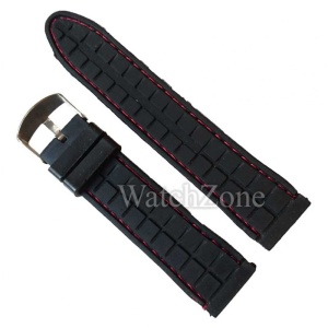Curea ceas 22mm neagra cusatura rosie silicon WZ1424 - Img 2