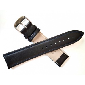 Curea Ceas din Piele Naturală Neagră, cu Cusătură Albastră 20mm 22mm - Img 3