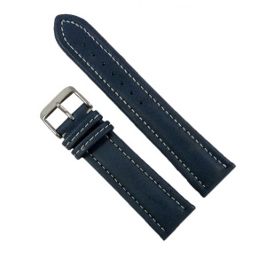 Curea Ceas Piele Naturala Albastra Cusatura Alba 22mm WZ2266