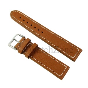 Curea ceas piele naturala maro cusatura alba 20mm