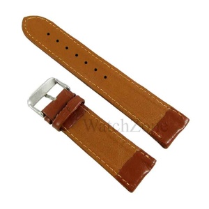 Curea ceas piele naturala maro cusatura crem 24mm - Img 2