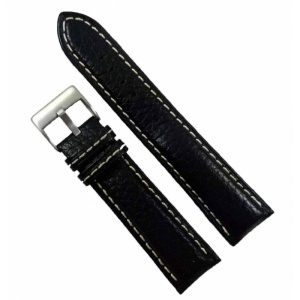 Curea Ceas Piele Naturala Neagra Cusatura Alba 22mm WZ2204
