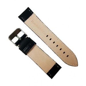 Curea Ceas Piele Naturala Neagra Cusatura Alba 22mm WZ2258 - Img 2